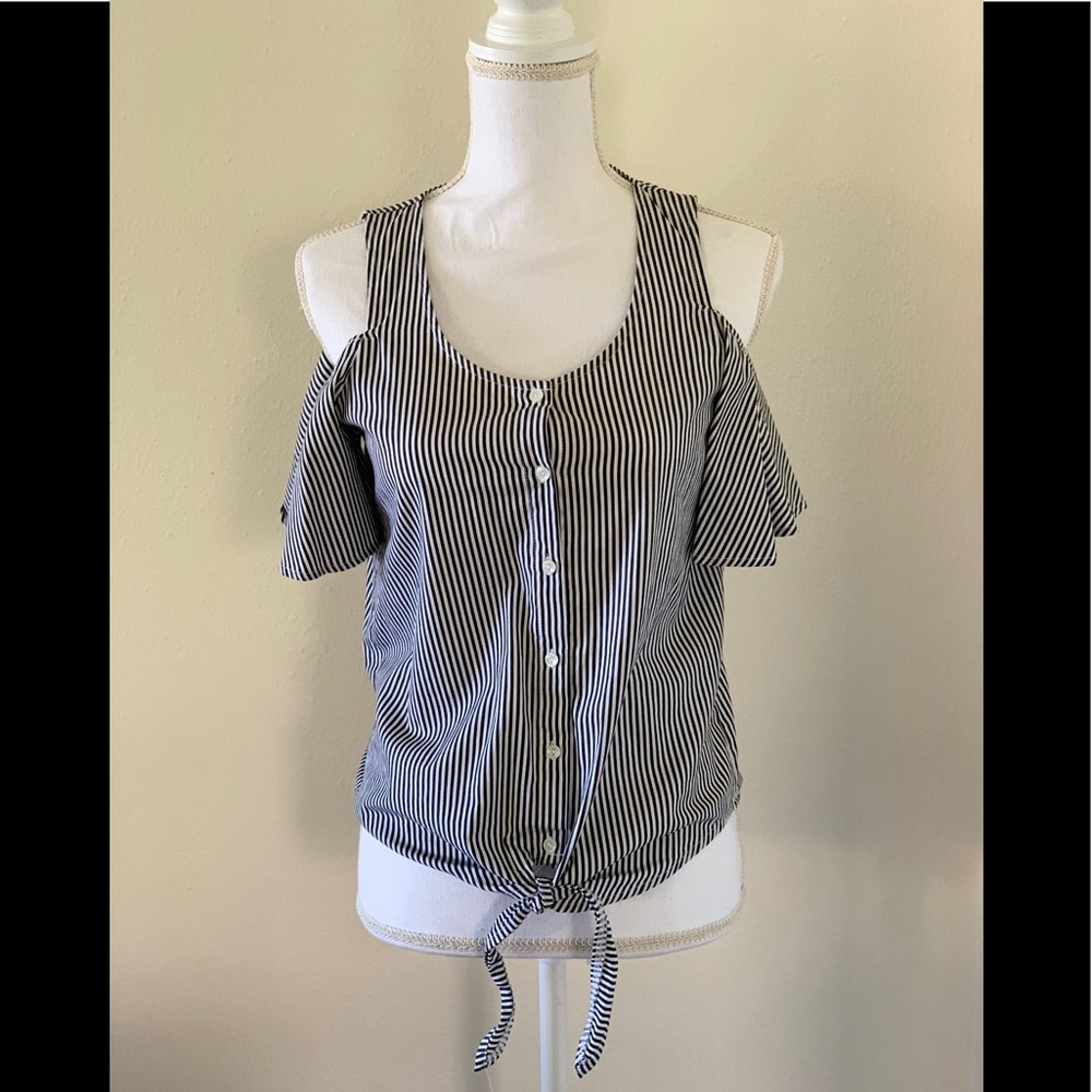 Pink Rose Vertical-Striped Button Up Blouse
